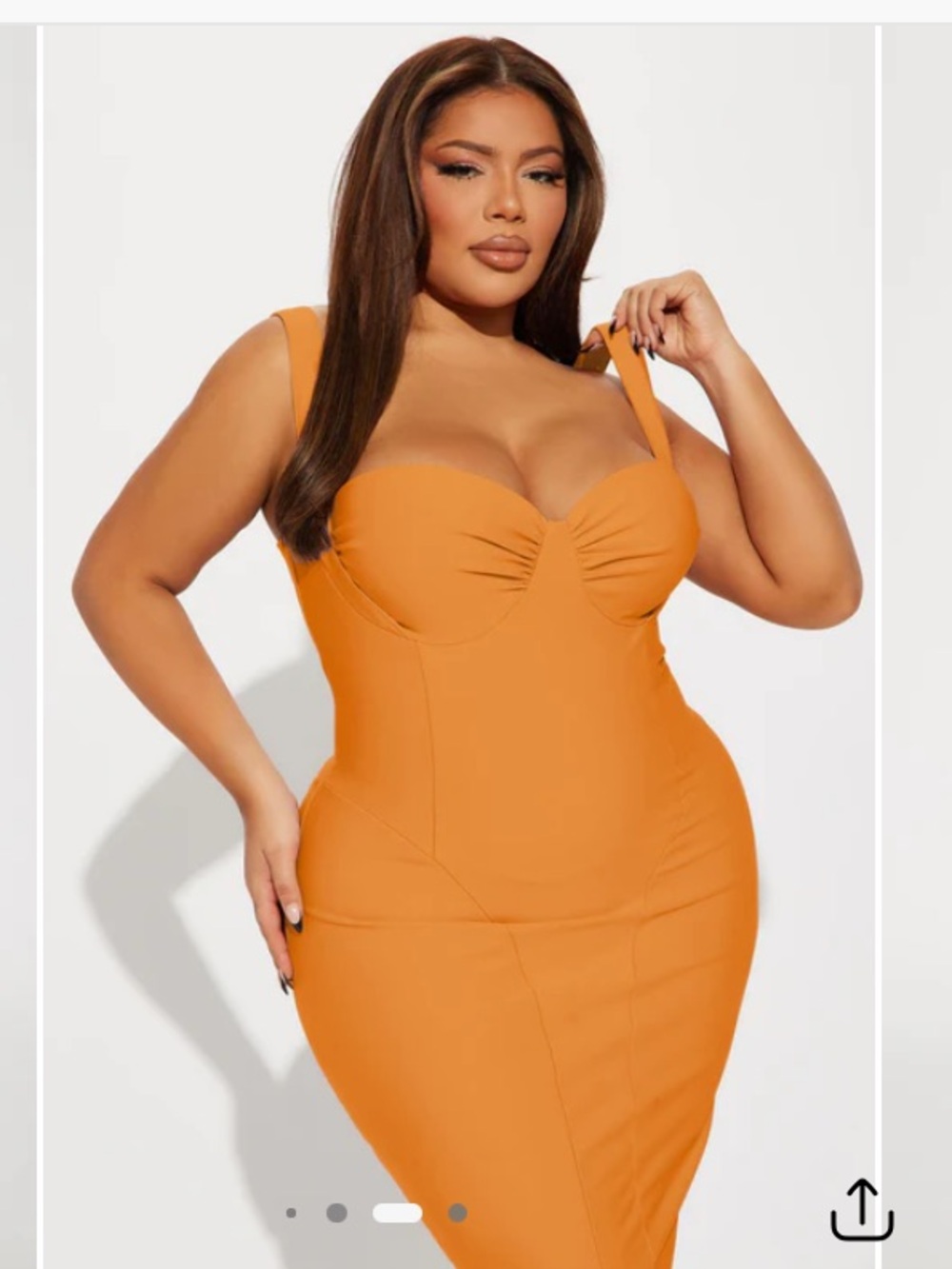 Curve-Fit Orange Bodycon Midi Dress
